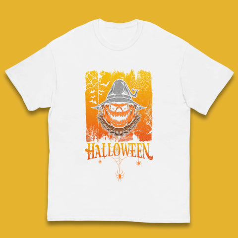 Angry Halloween Scary Evil Pumpkin Funny Pumpkin Head With Fire Eyes Scary Spooky Season Kids T Shirt
