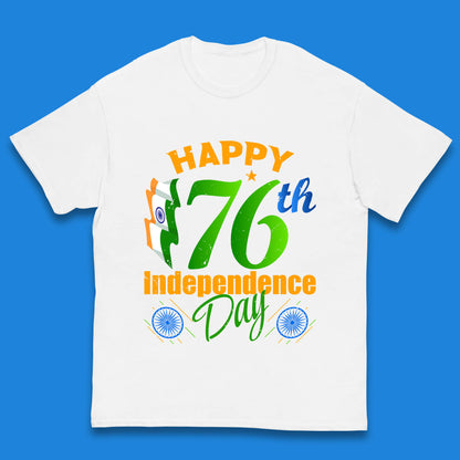 Happy India 76th Independence Day 15th August Patriotic Indian Flag Kids T Shirt
