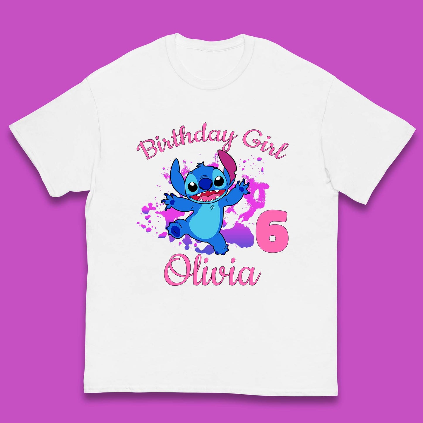 Personalised Birthday Girl Disney Stitch Your Name And Birthday Year Lilo & Stitch Cartoon Kids T Shirt