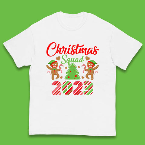 Christmas Squad 2023 Christmas Tree Xmas Gingerbread Man with Candy Cane Kids T Shirt
