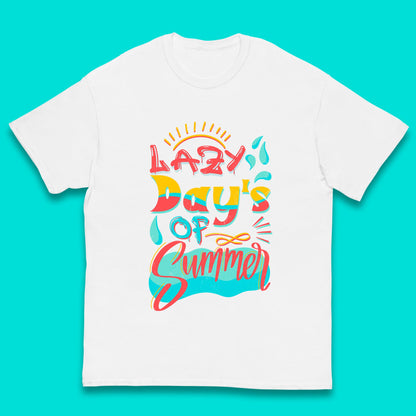 Lazy Days Of Summer Vintage Retro Sunset Surfer Beach Holiday Trip Kids T Shirt