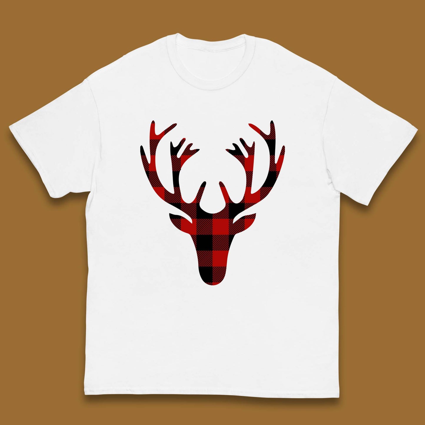 merry christmas buffalo plaid deer head t shirt