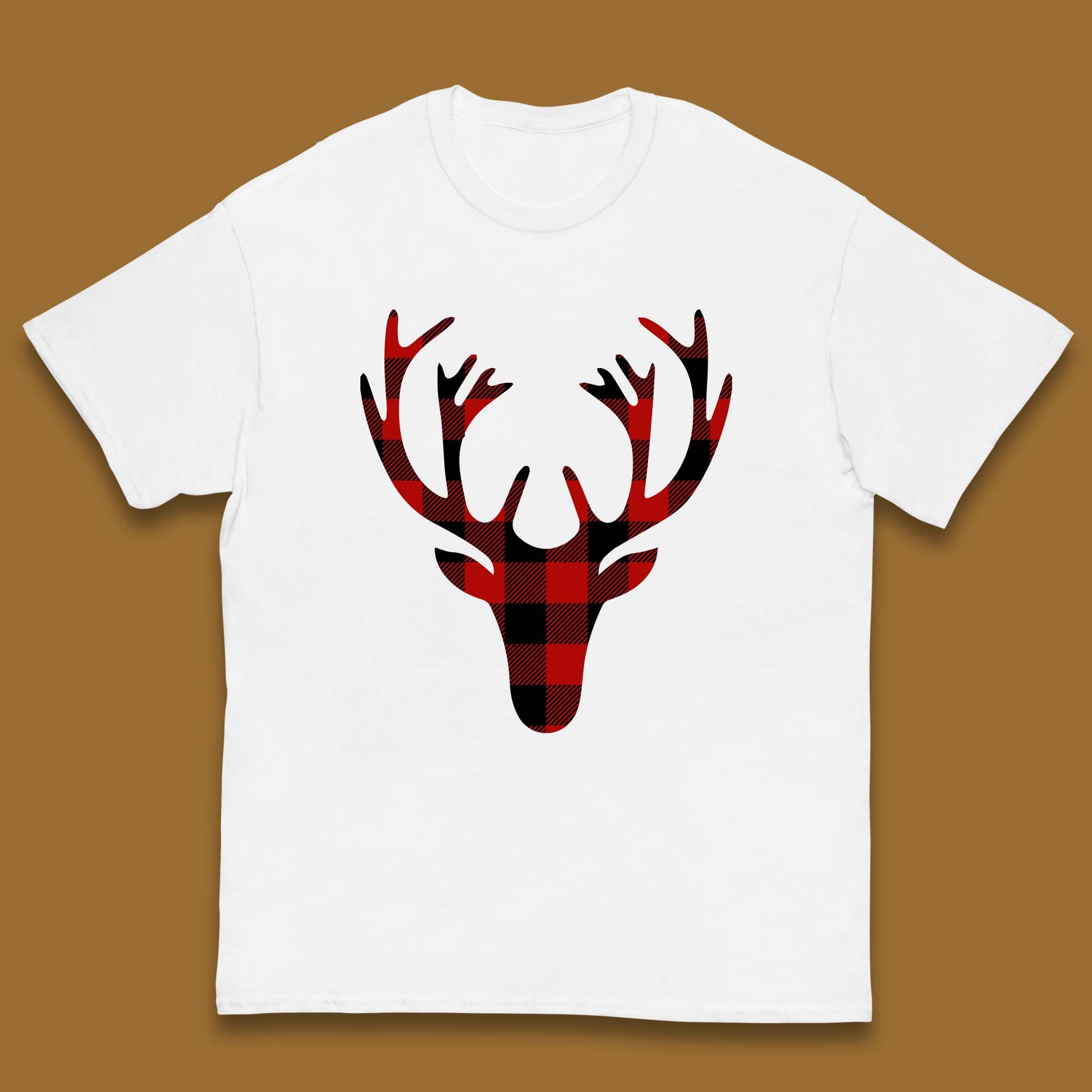 merry christmas buffalo plaid deer head t shirt