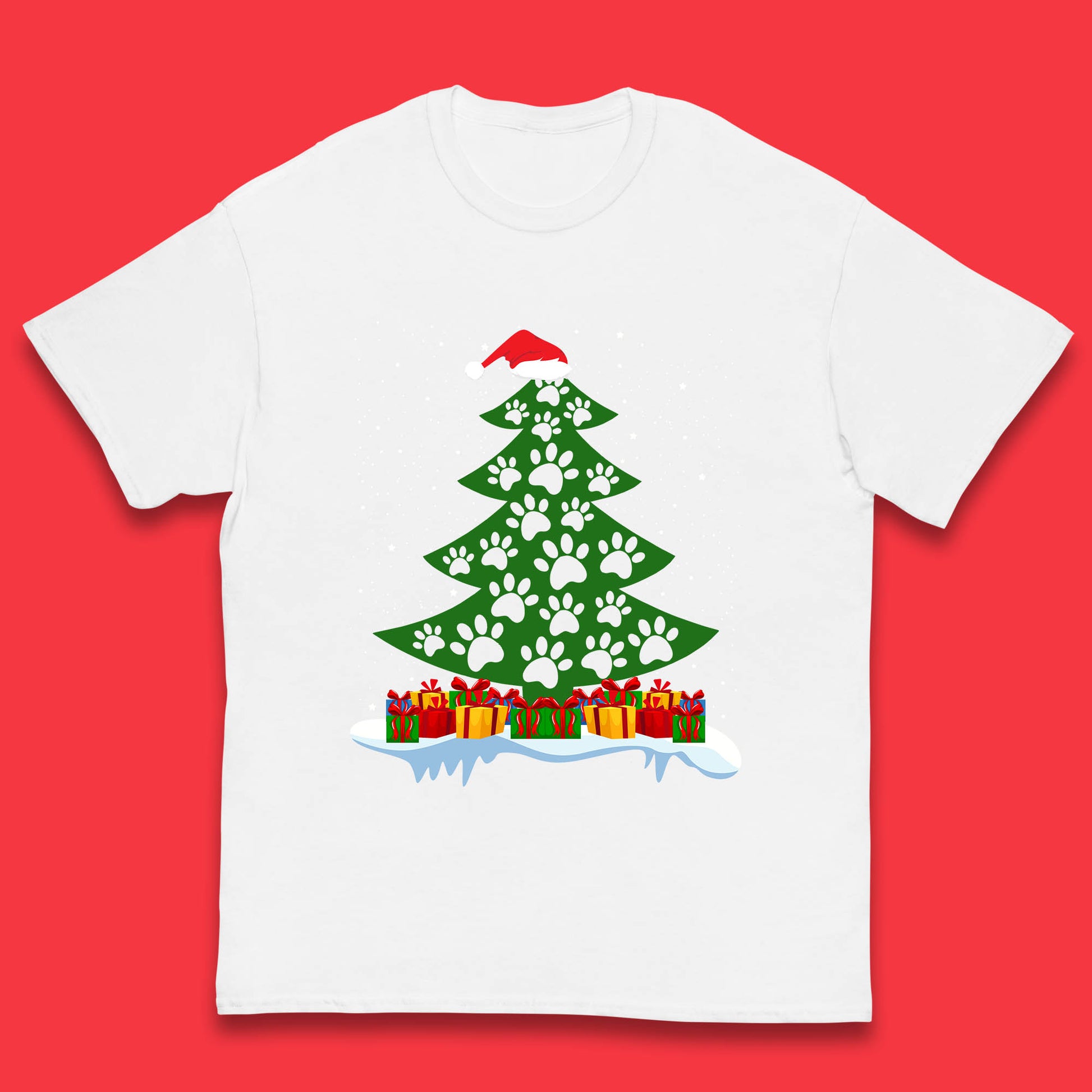 christmas tree with paw prints of dogs t shirt
