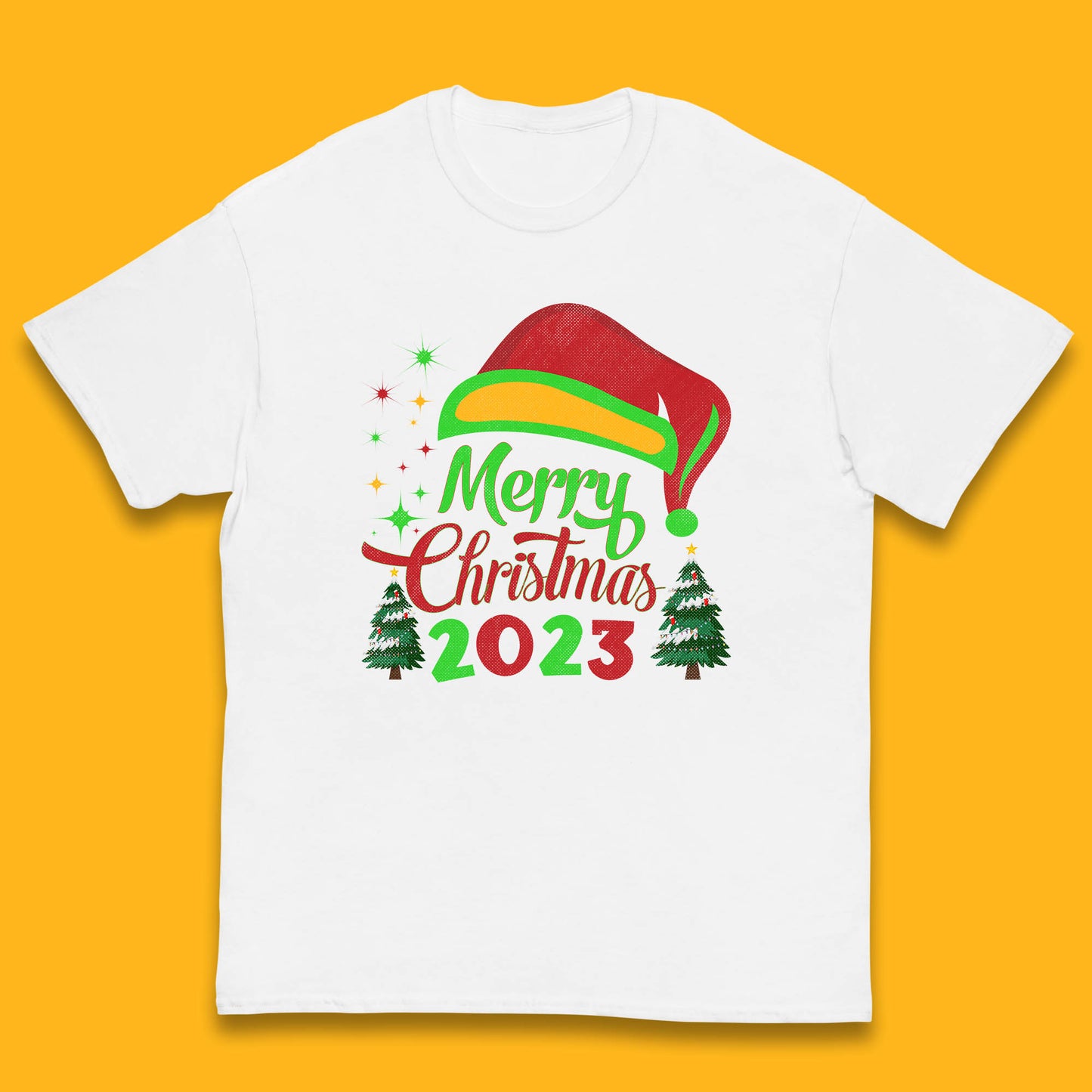 Merry Christmas 2023 Elf Hat Christmas Trees Xmas Gift Kids T Shirt