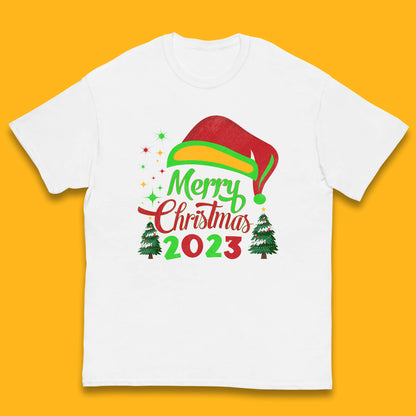 Merry Christmas 2023 Elf Hat Christmas Trees Xmas Gift Kids T Shirt