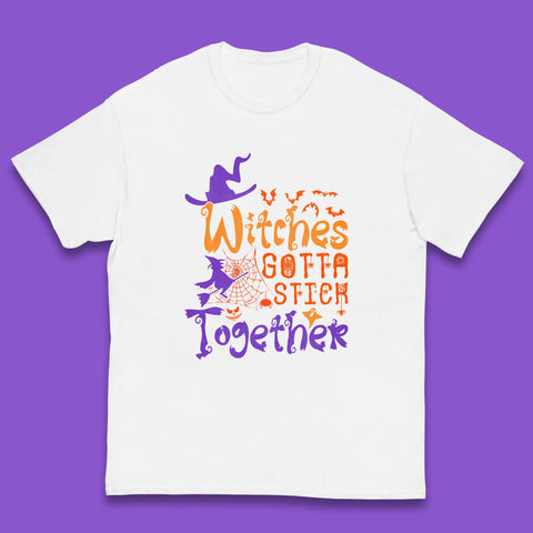 Witches Gotta Stick Together Funny Halloween Witchy Kids T Shirt