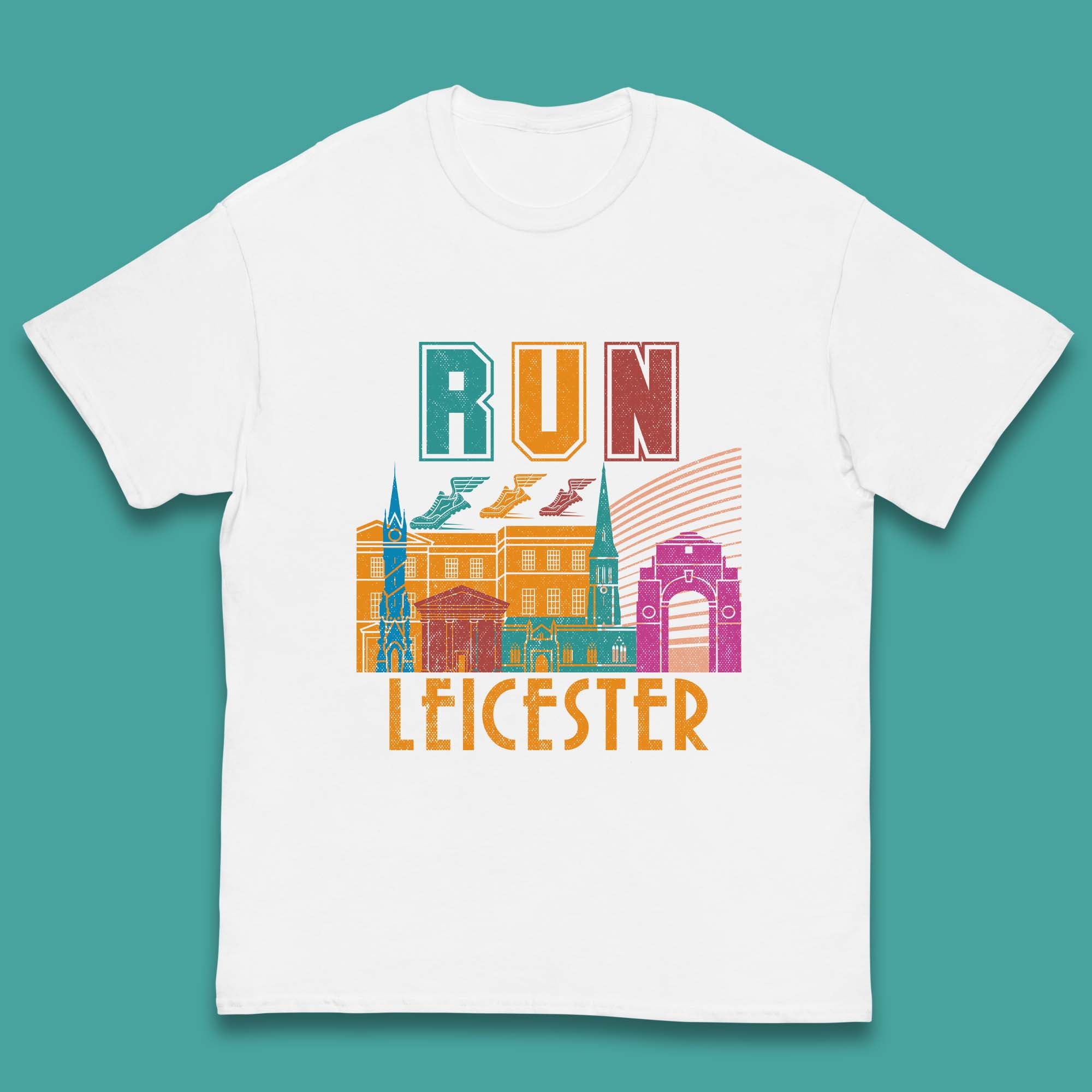 Run Leicester Festival Leicester Skyline Souvenir Race Leicester Running Kids T Shirt
