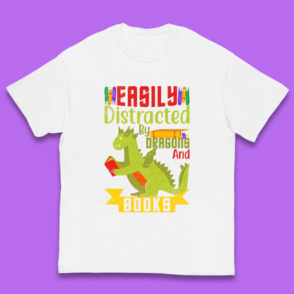 Easily Distracted By Dragons & Books Kids T-Shirt