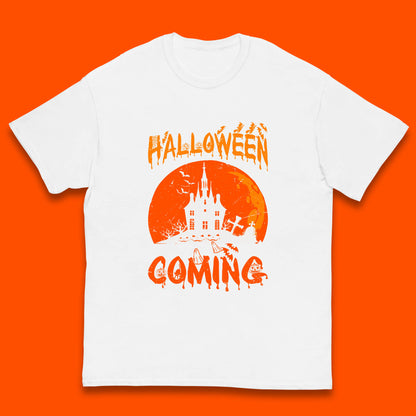 Halloween Coming Horror Scary Ghost Haunted House Spooky Season Kids T Shirt