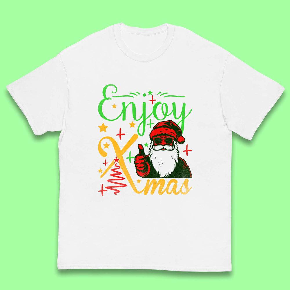 Enjoy Xmas Santa Claus Thumbs Up Merry Christmas Holiday Season Kids T Shirt
