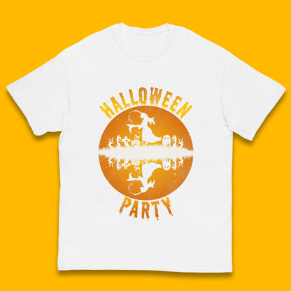 Halloween Party Flying Witch Horror Scary Spooky Season Scary Boo With Full Moon Kids T Shirt