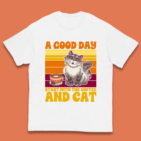 A Good Day Start With The Coffee And Cat Funny Coffee Cats Lovers Kids T Shirt