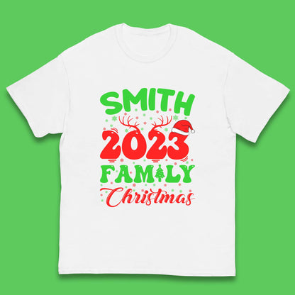 Personalised 2023 Family Christmas Your Name Xmas Matching Family Costume Kids T Shirt