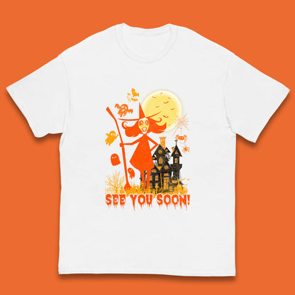 See You Soon Halloween Witch With Broom Horror Scary Haunted House Kids T Shirt