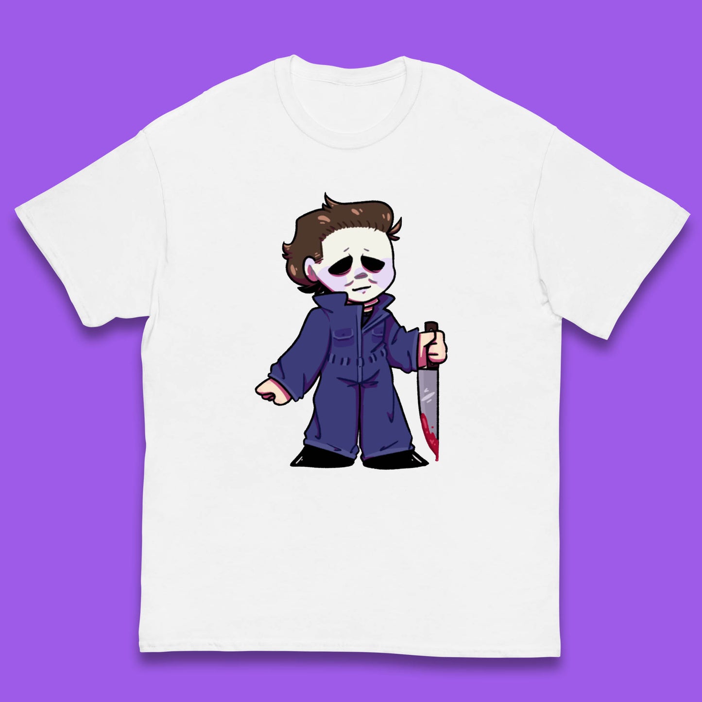 Chibi Michael Myers Holding Bloody Knife Halloween Serial Killer Horror Movie Character Kids T Shirt