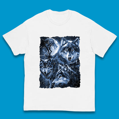 Wolf Family Howling 3 Wolf Moon Wild Free Wolves Three Gray Wolf Dog Animal The Mountain Kids T Shirt