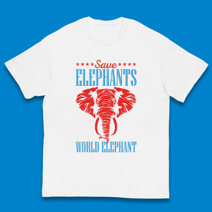 Save The Elephants World Elephant Day Zoo Animal Wildlife Kids T Shirt