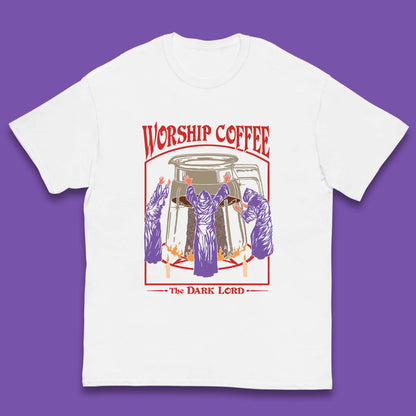 Worship Coffee The Dark Lord Aesthetic Vintage Coffee Retro Halloween Coffee Lover Faith Kids T Shirt