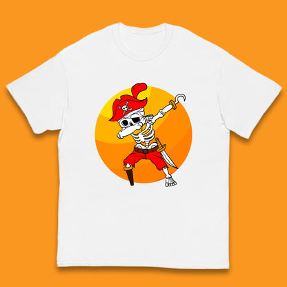 Dabbing Pirate Skeleton Halloween Jolly Roger Funny Halloween Costume Kids T Shirt