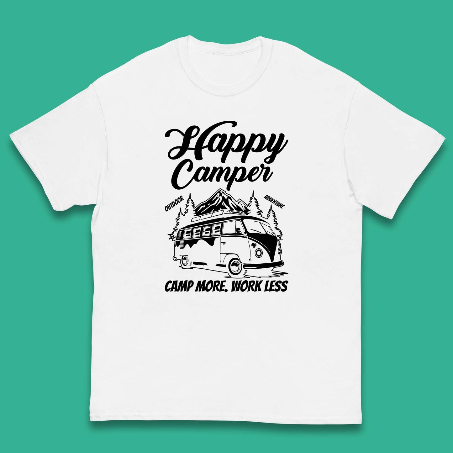 Camper Van Happy Camper Outdoor Adventure Camp More Work Less Van Life Road Trip Kids T Shirt