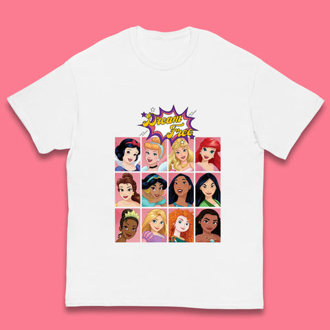 Dream Free Disney Princess Characters Disney Snow White Cinderella Jasmine Disney Princesses Group Disney World Kids T Shirt