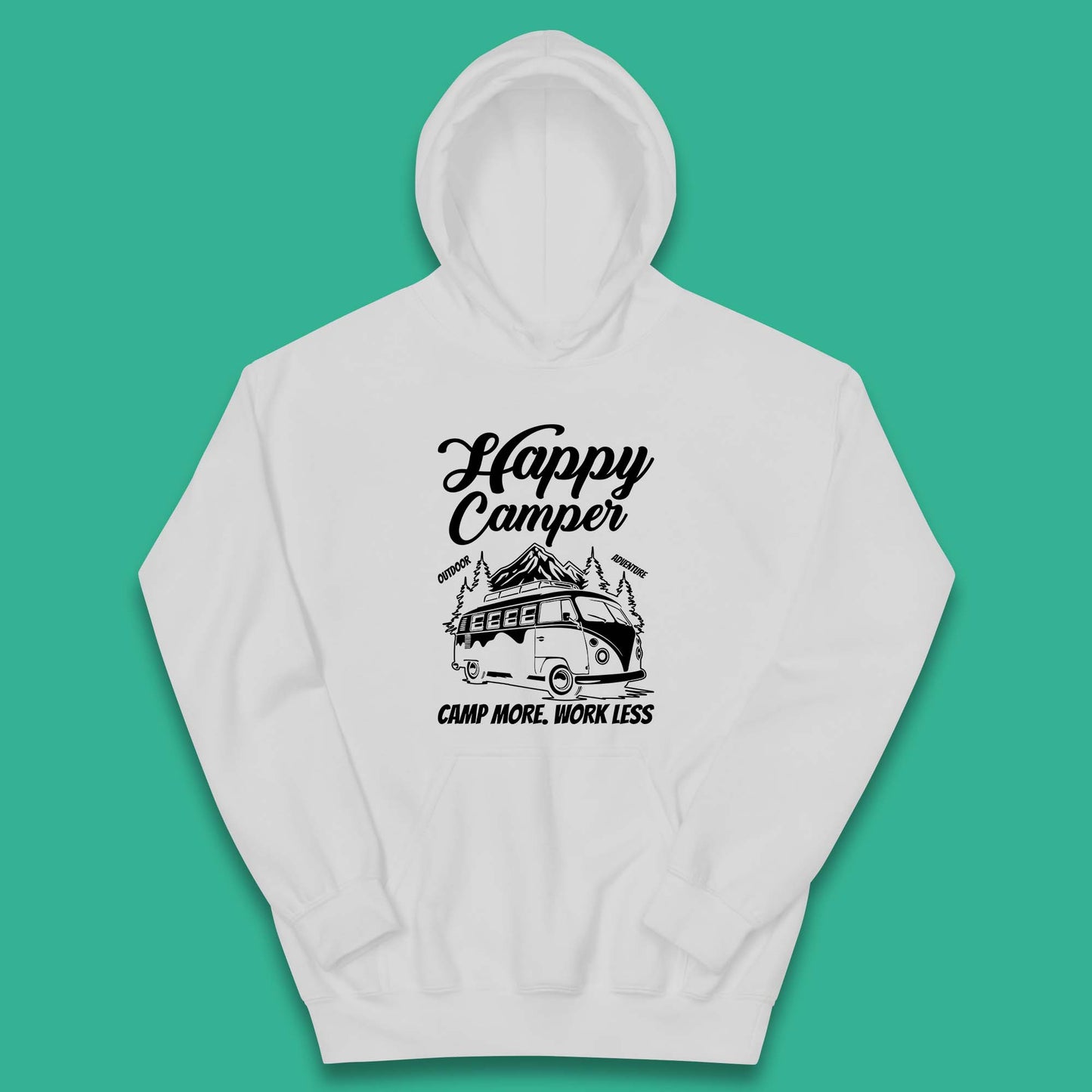 Camper Van Happy Camper Outdoor Adventure Camp More Work Less Van Life Road Trip Kids Hoodie