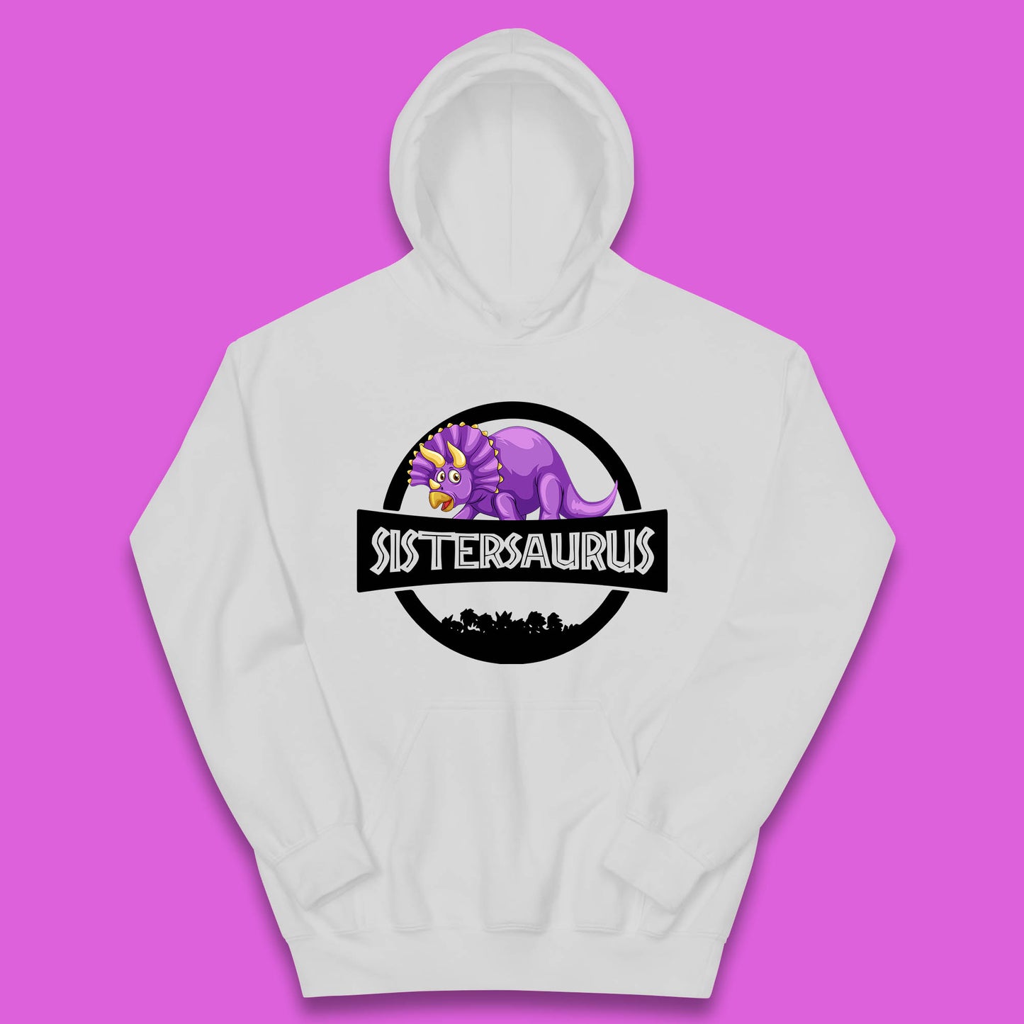 Sistersaurus Dinosaur Sister Cartoon Triceratops Purple Sister Saurus Matching Kids Hoodie
