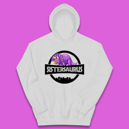 Sistersaurus Dinosaur Sister Cartoon Triceratops Purple Sister Saurus Matching Kids Hoodie
