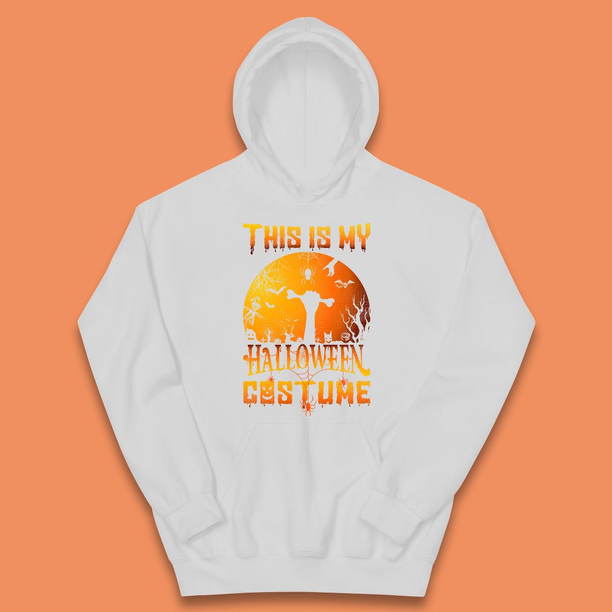 This Is My Halloween Costume Zombie Hand Rising Out Of A Graveyard & Holding Bone In Spooky Night Kids Hoodie