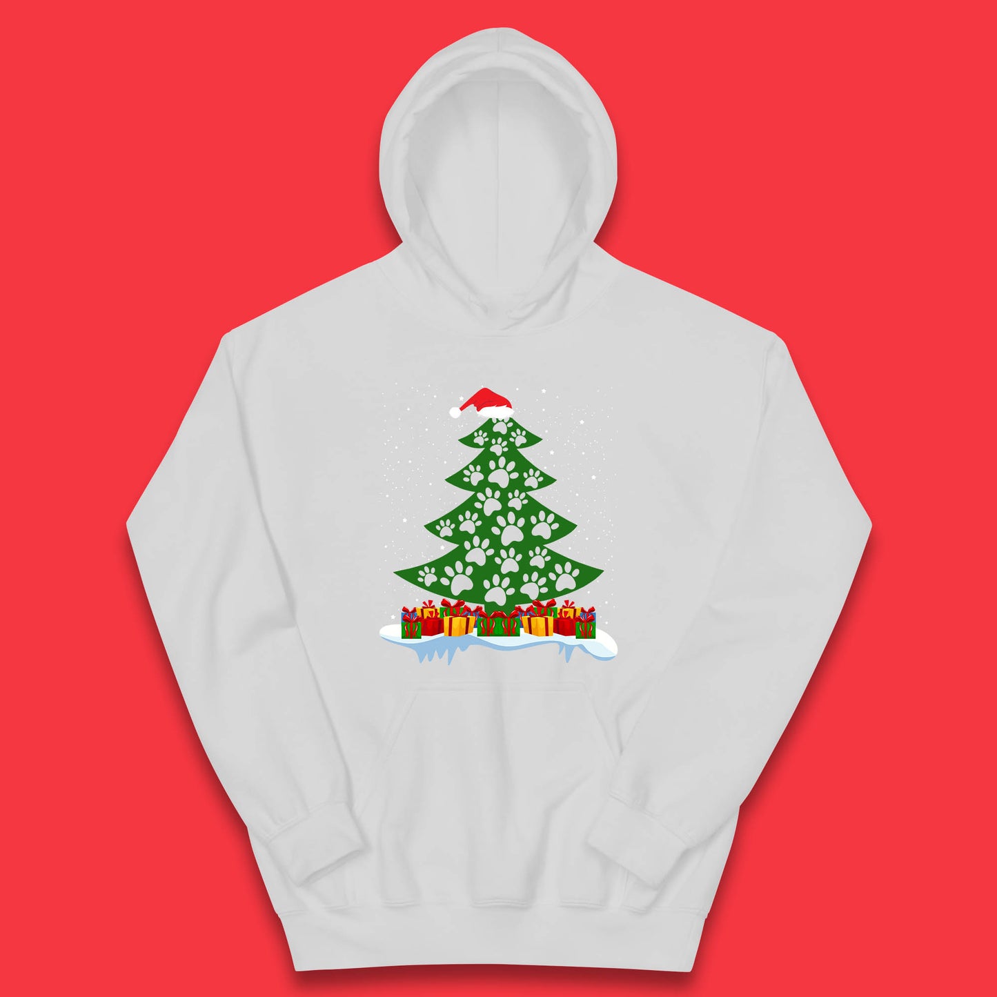 christmas tree with paw prints of dogs hoodie