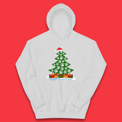 christmas tree with paw prints of dogs hoodie