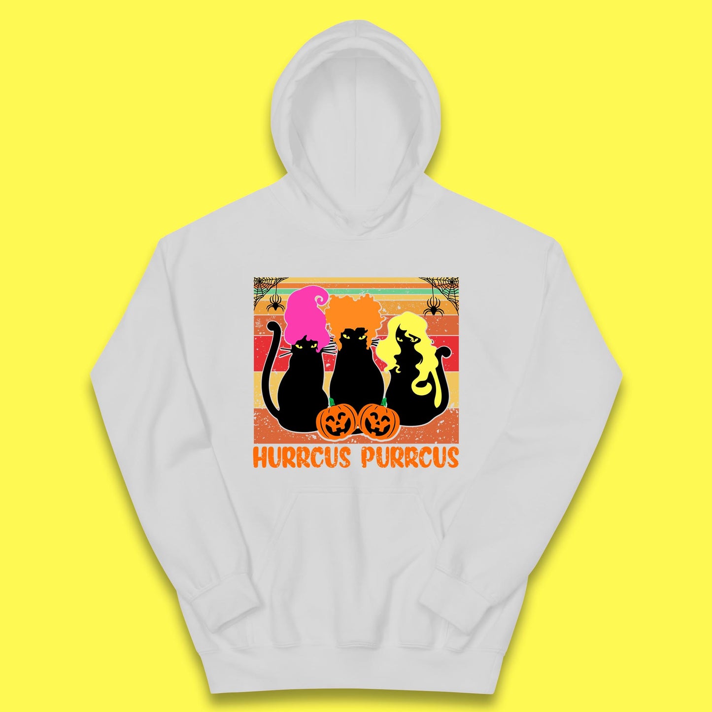 Vintage Halloween Witches Hurrcus Purrucs Scary Cat Horror Pumpkin Faces Hocus Pocus Halloween Costume Kids Hoodie