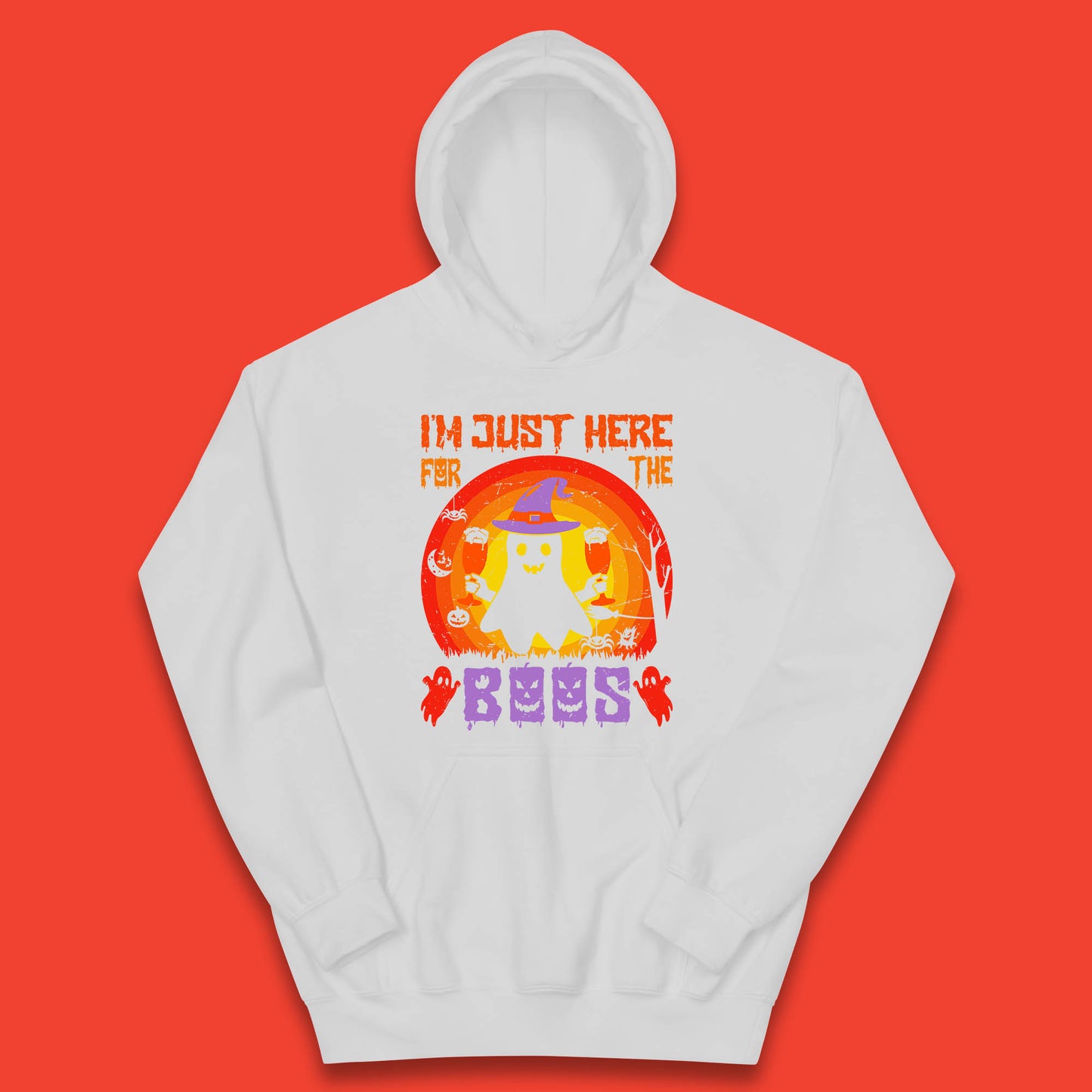 I'm Just Here For The Boos Halloween Boo Ghost Witch Hat Horror Scary Kids Hoodie