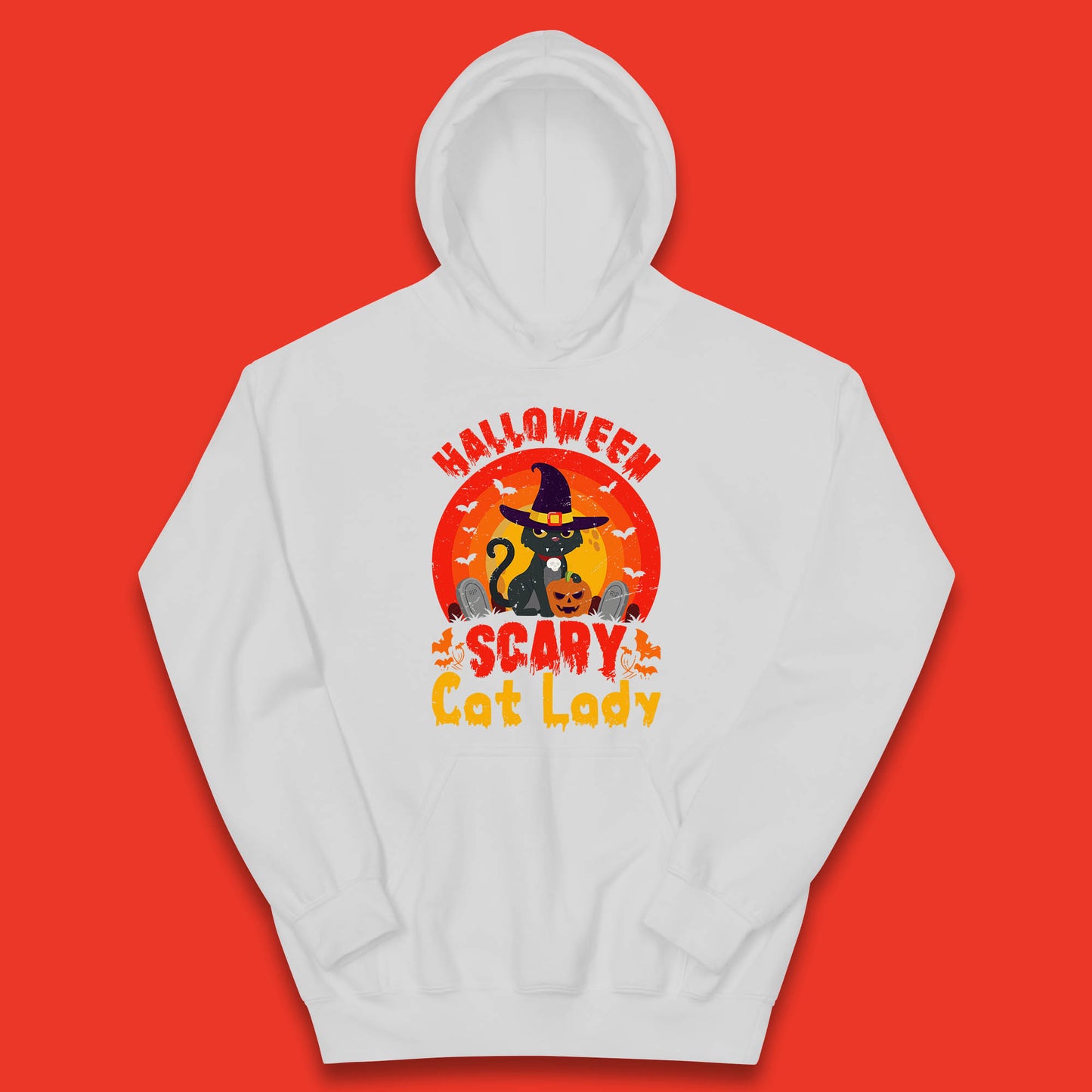 Halloween Scary Cat Lady Horror Spooky Witch Black Cat Lover Kids Hoodie