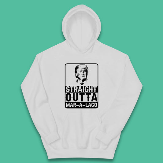 Donald Trump Straight Outta Mar-A-Lago USA Mugshot President Elections 2024 Kids Hoodie