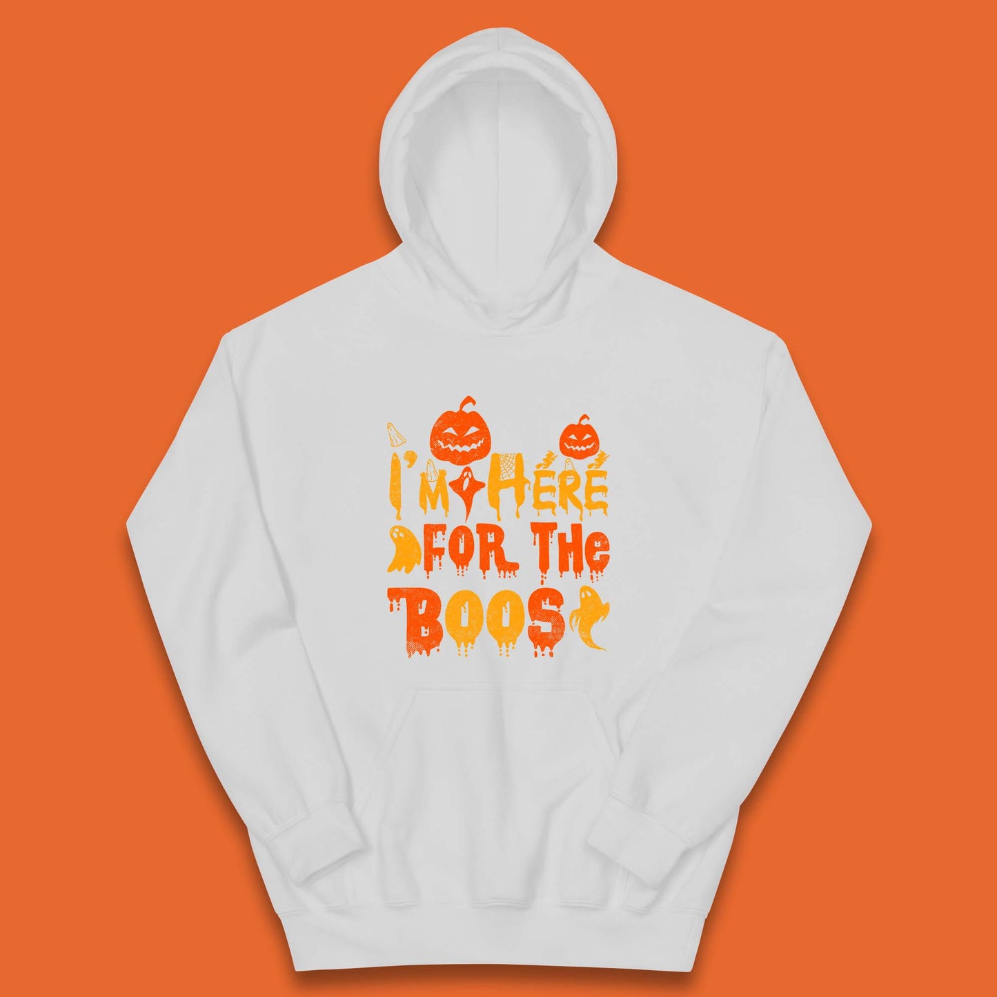 I'm Here For The Boos Halloween Pumpkin Ghost Horror Scary Kids Hoodie