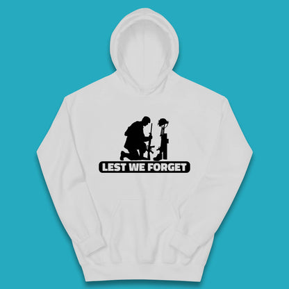 Lest We Forget Kneeling Soldier Remembrance Day British Armed Forces Day Kids Hoodie