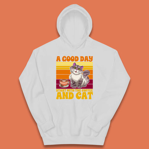 A Good Day Start With The Coffee And Cat Funny Coffee Cats Lovers Kids Hoodie