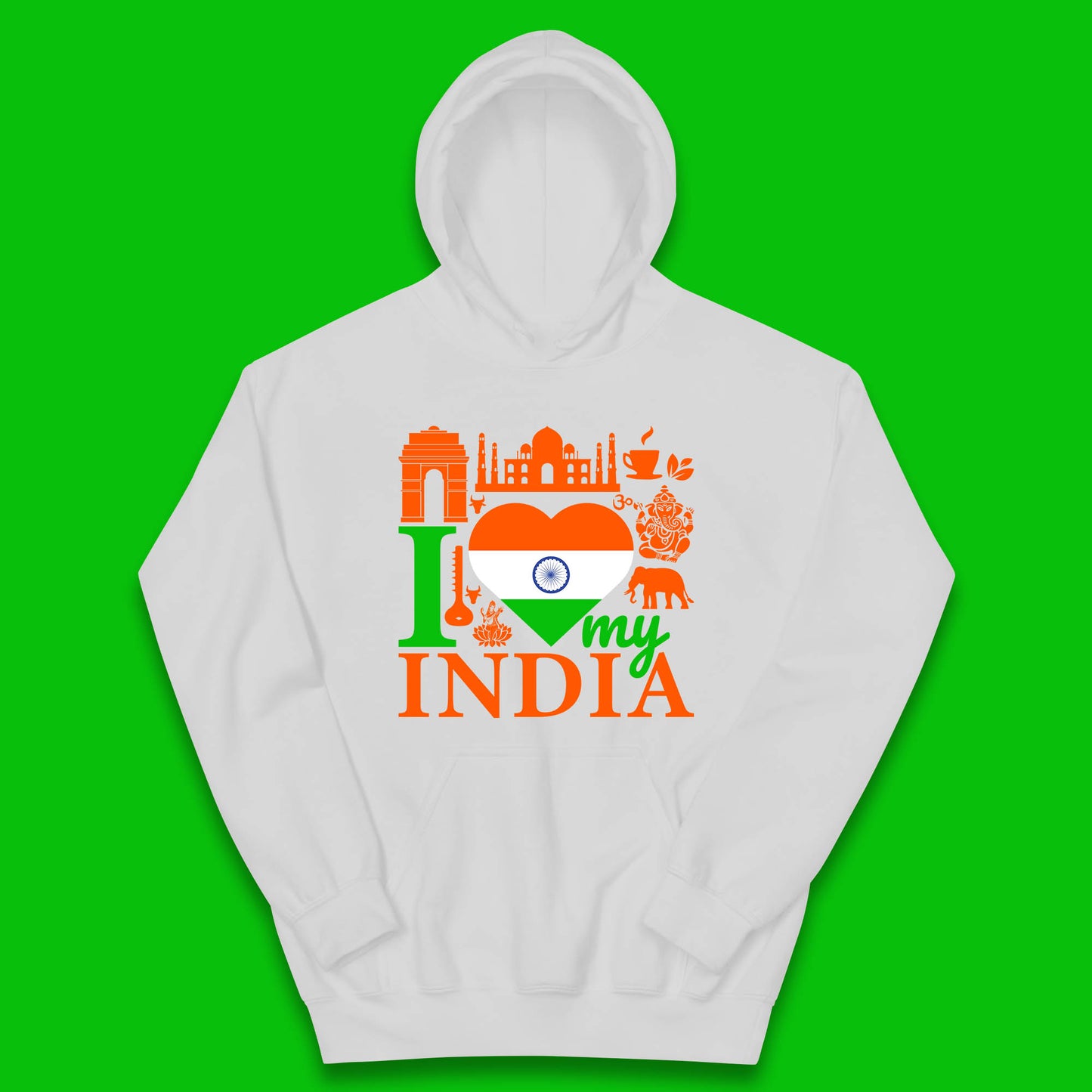 I Love My India Patriotic Indian Flag 15th August Independence Day Kids Hoodie
