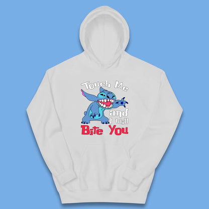 Disney Angry Stitch Cartoon Touch Me And I Will Bite You Lilo & Stitch Kids Hoodie