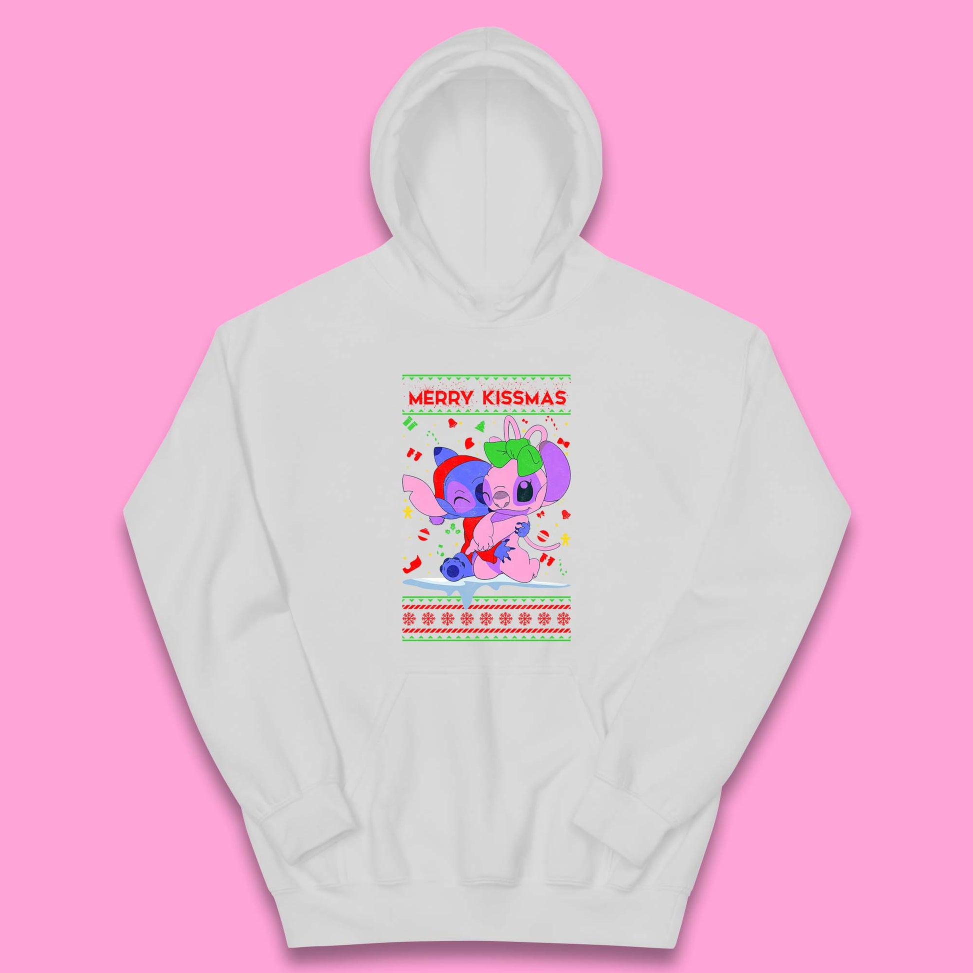 merry kissmas disney stitch and angel hoodie
