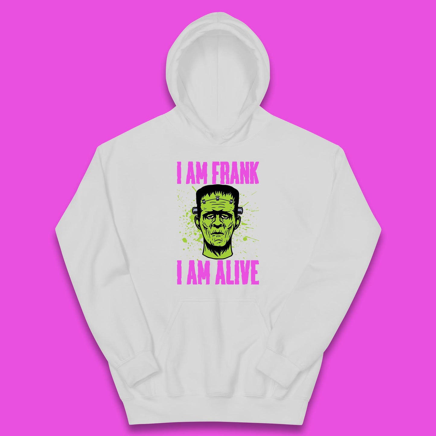 I Am Frank I Am Alive Halloween Green Frankenstein Monster Zombie Horror Face Kids Hoodie