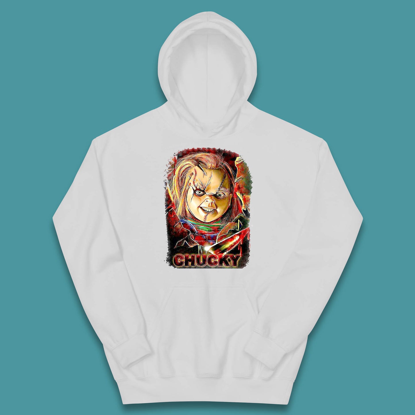 Chucky Distressed Childs Play Horror Monster Creepy Doll Toy Scary Halloween Scary Movie Character Kids Hoodie