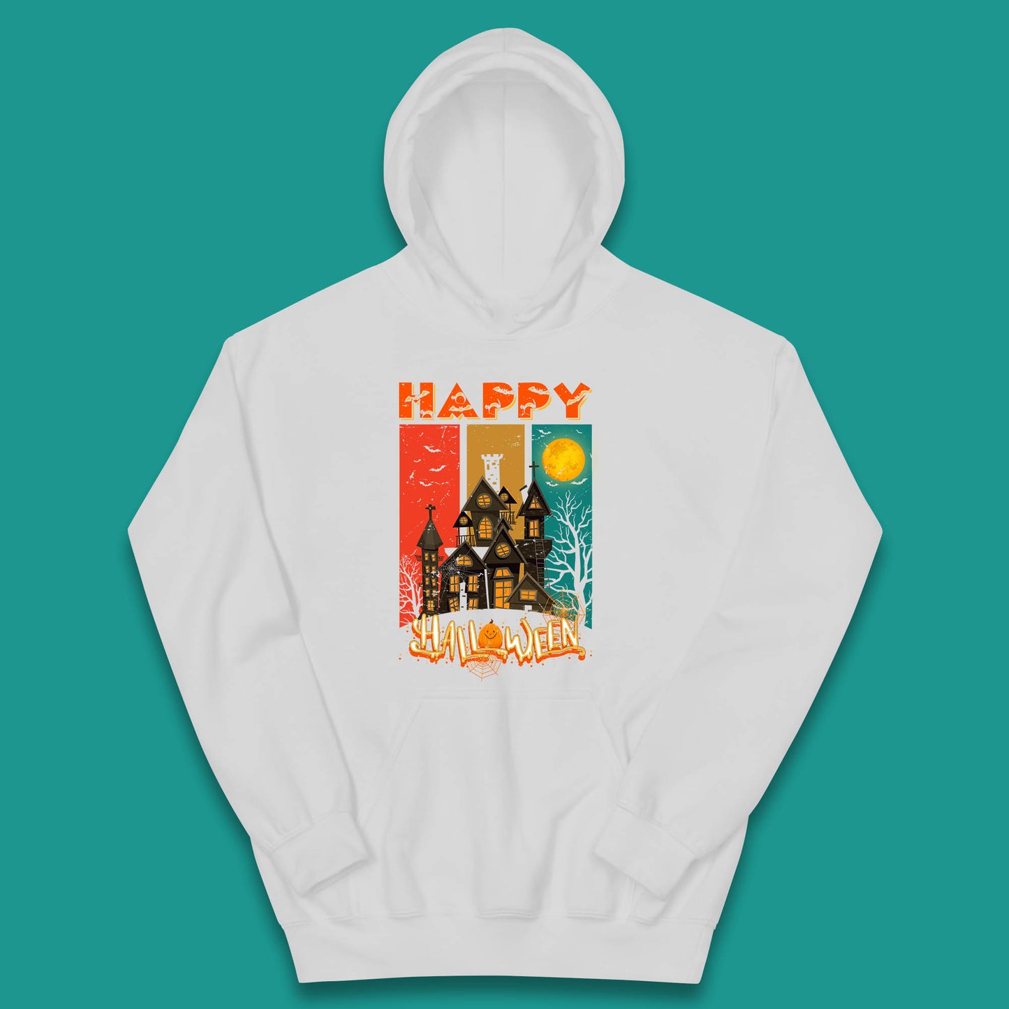 Happy Halloween Vintage Style Horror Scary Haunted House Kids Hoodie