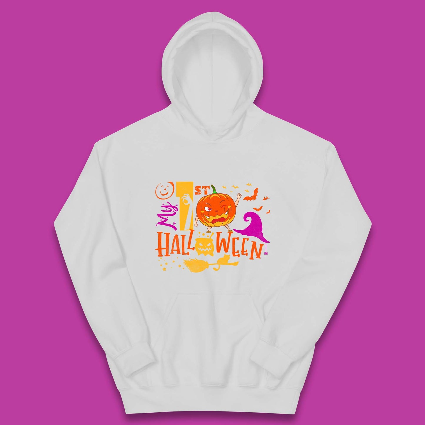 My 1st Halloween Cartoon Halloween Pumpkin Witch Hat Devil Smile Scary Spooky Season Kids Hoodie