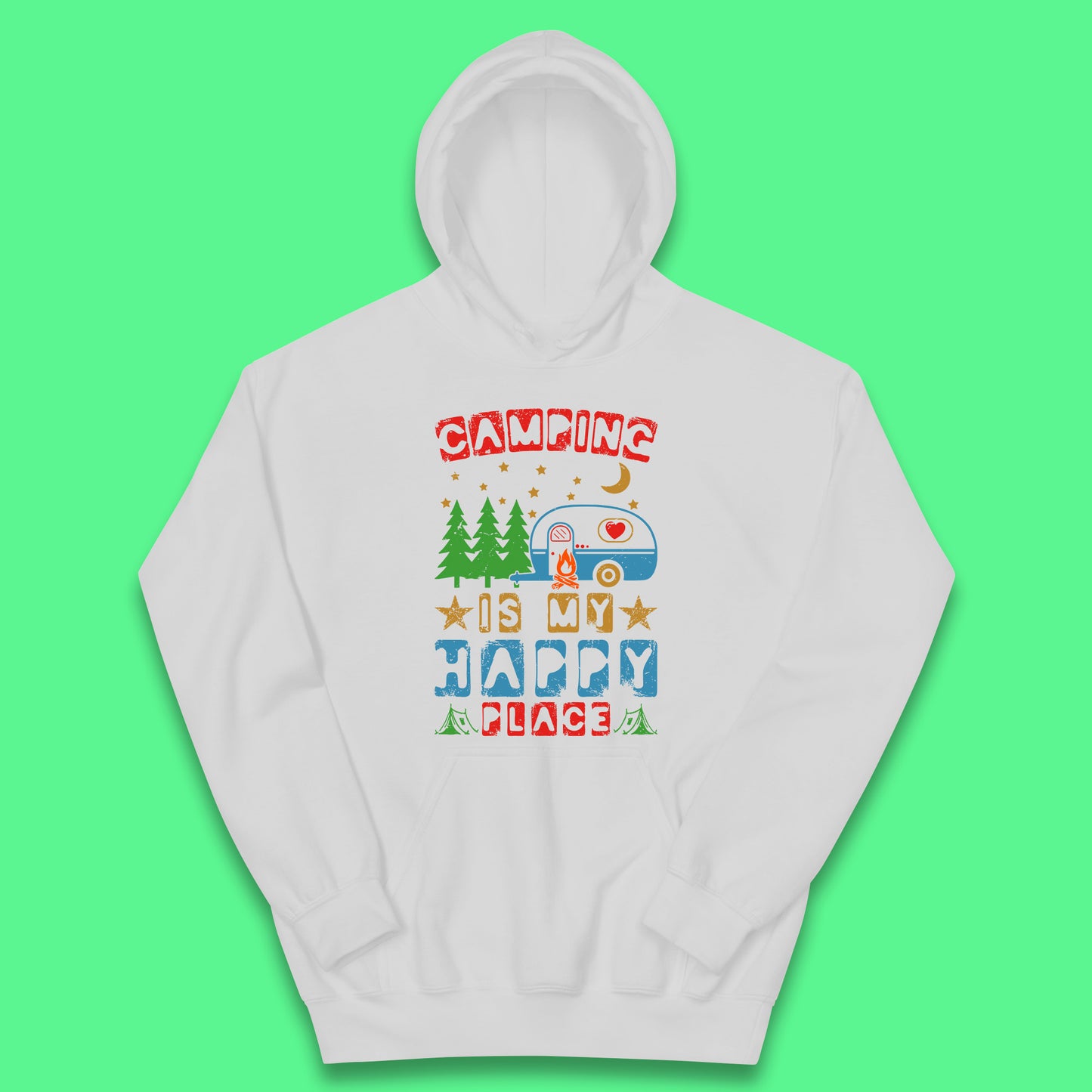 Camping Is My Happy Place Happy Camper Hiking Adventure Vacation Trip Camping Crew Kids Hoodie