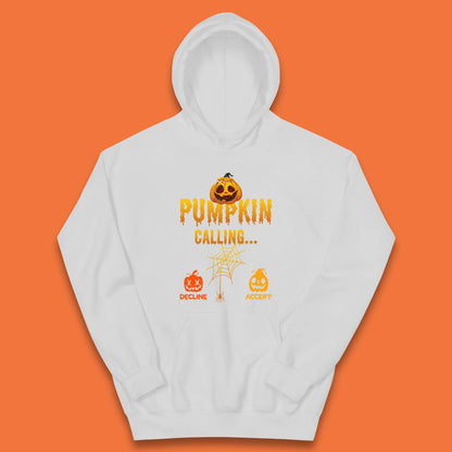Halloween Pumpkin Calling Accept Decline Funny Jack O Lantern Horror Scary Phone Call Kids Hoodie