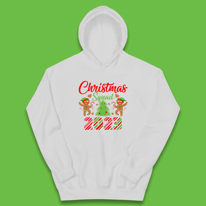 Christmas Squad 2023 Christmas Tree Xmas Gingerbread Man with Candy Cane Kids Hoodie
