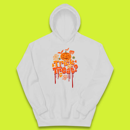 Trick Or Treat Halloween Pumpkin Blood Dripping Horror Scary Spooky Season Kids Hoodie